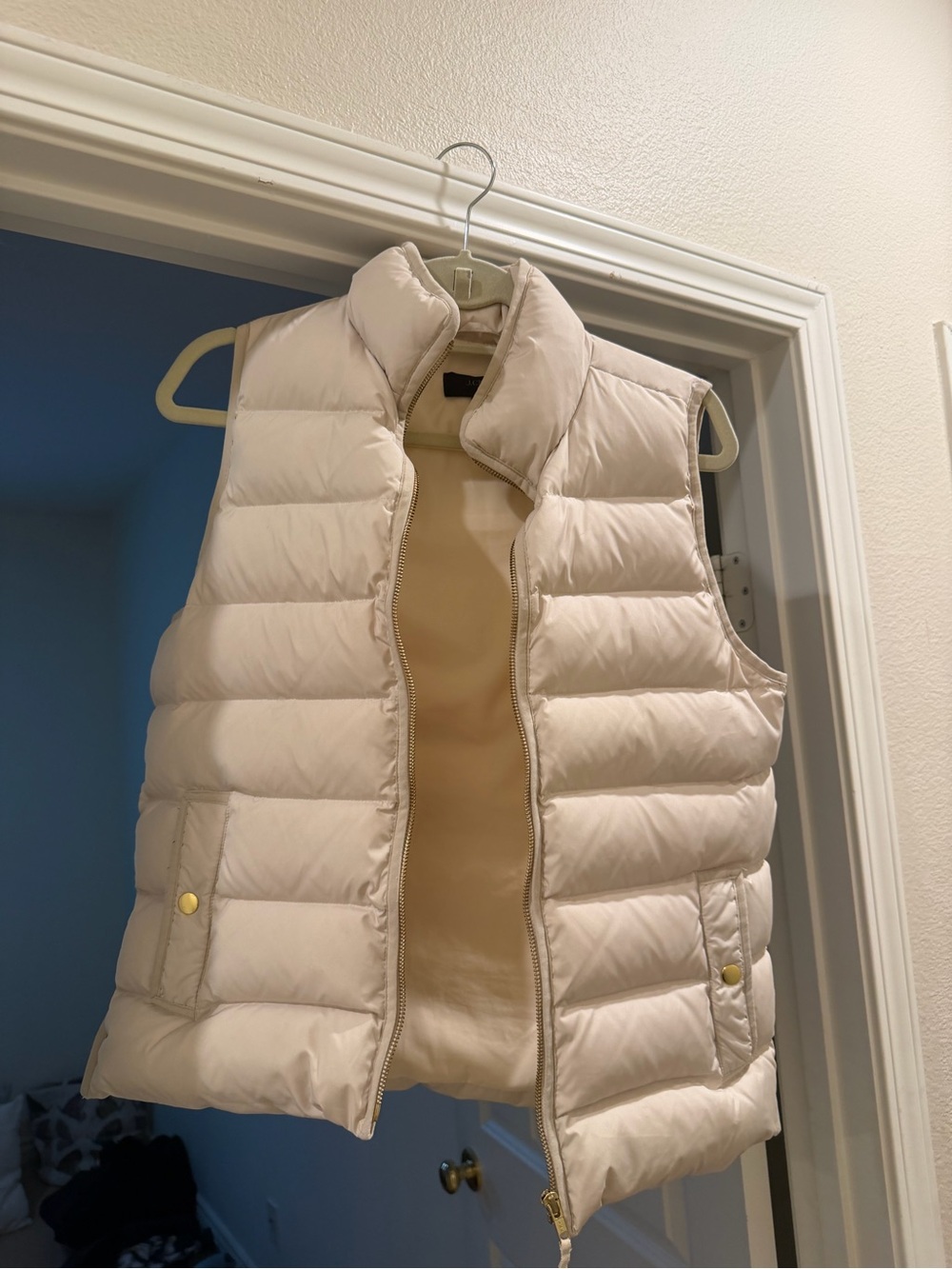 J.Crew Quilted Puffer Vest Tan Cream Gold Hardware Size S